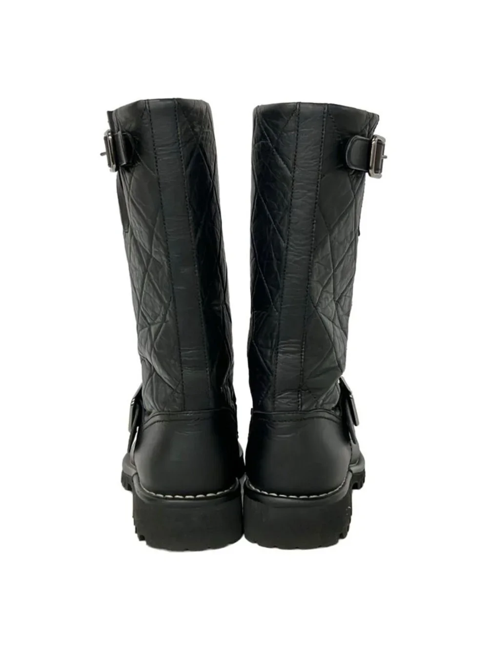 Chanel Short Boots 38 Black Quilted CC Logo Leather